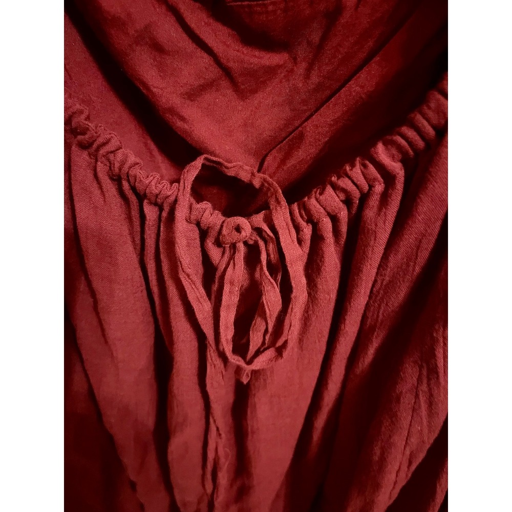 Free People Wine Red Babydoll Mini Dress Puff Sleeve Open Back L NWT 100% Cotton - Picture 7 of 10